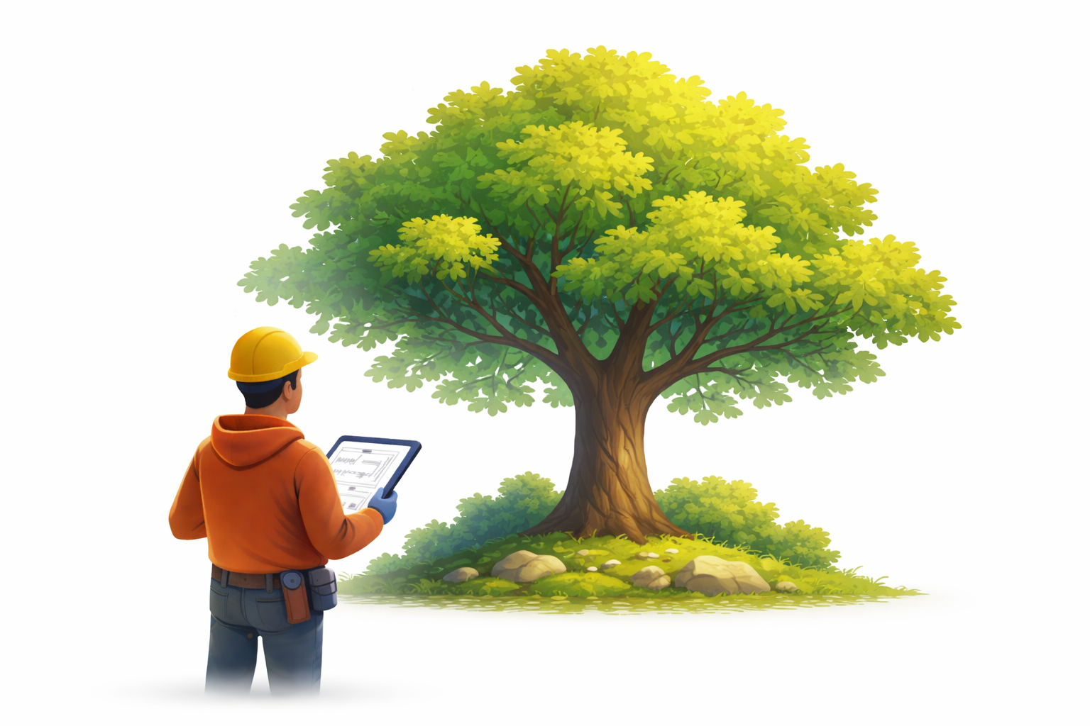 person looking back towards a tree